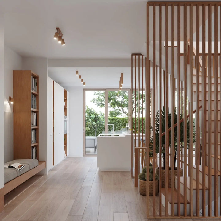 Applique murale zeke en chêne avec rainures verticales en bois naturel s’intégrera parfaitement à tout intérieur moderne
