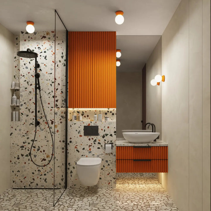 Applique murale lampe zori orange avec lames verticales en bois pour une belle décoration aux qualités esthétiques