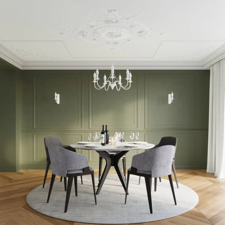 Applique murale minerwa blanc avec bougeoir noir style glamour sur table ronde en marbre moderne