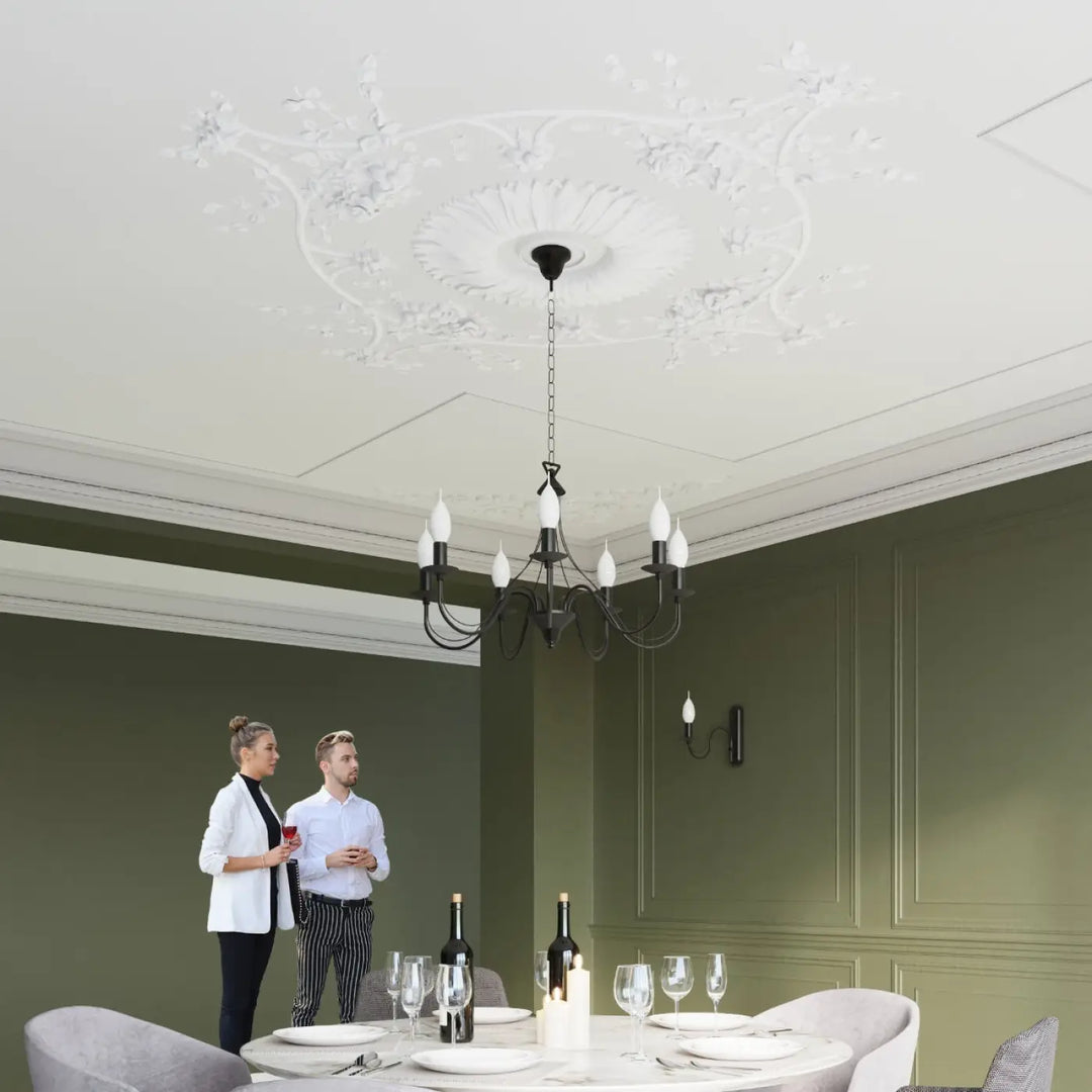 Applique bougeoir noir en fer forgé avec ampoules style bougie suspendue à une rosace décorative pour décoration intérieure style glamour