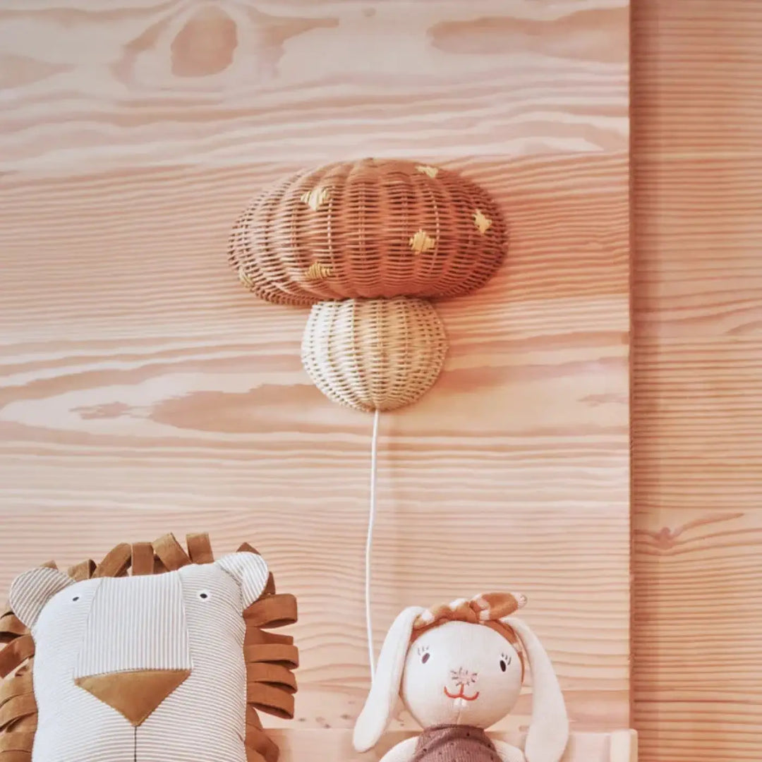 Applique Murale Champignon En Rotin Marron Naturel