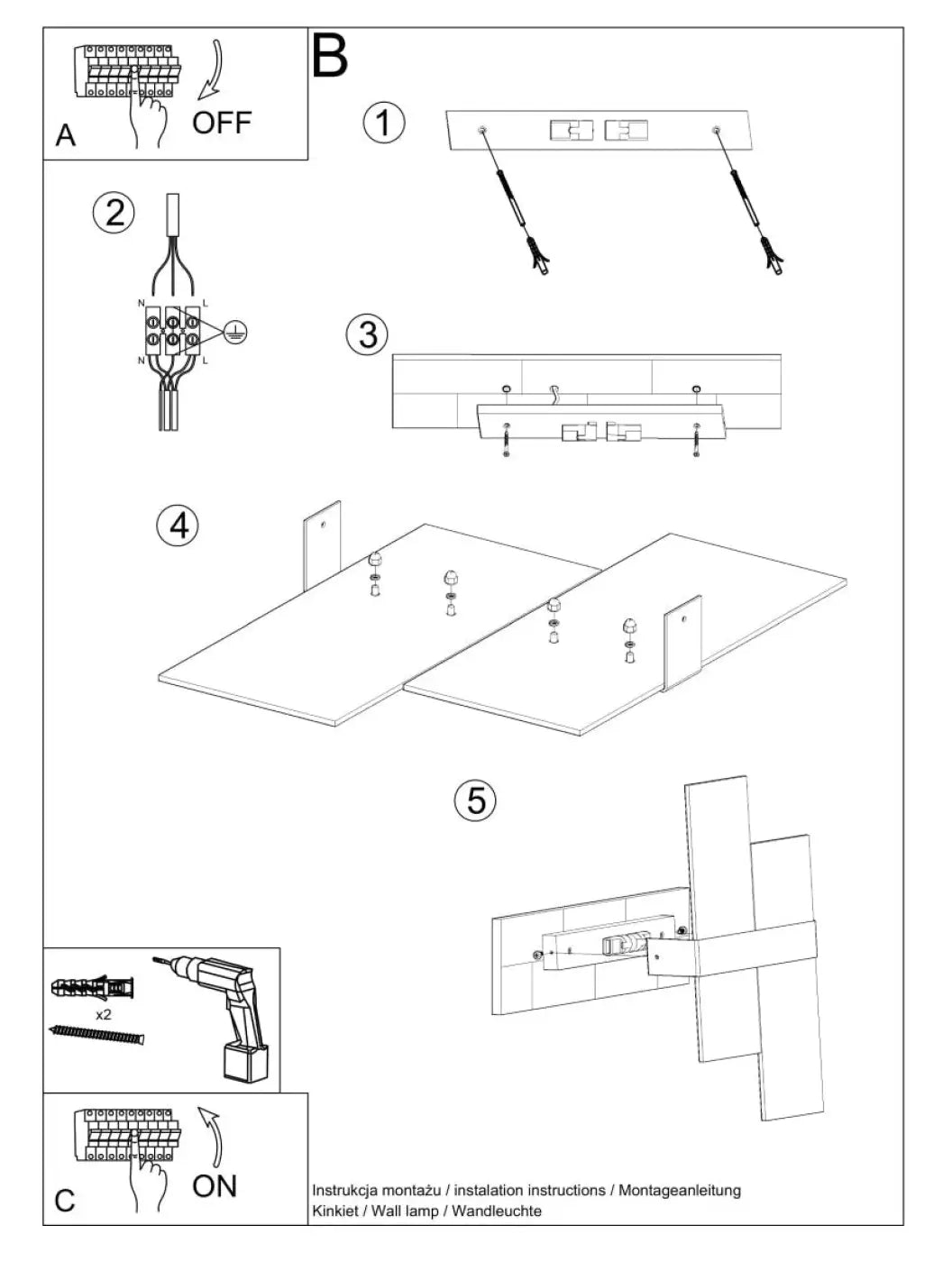 Diagram dinstallation applique murale massif chrome avec platines et connexions pour chambre à coucher design intemporel