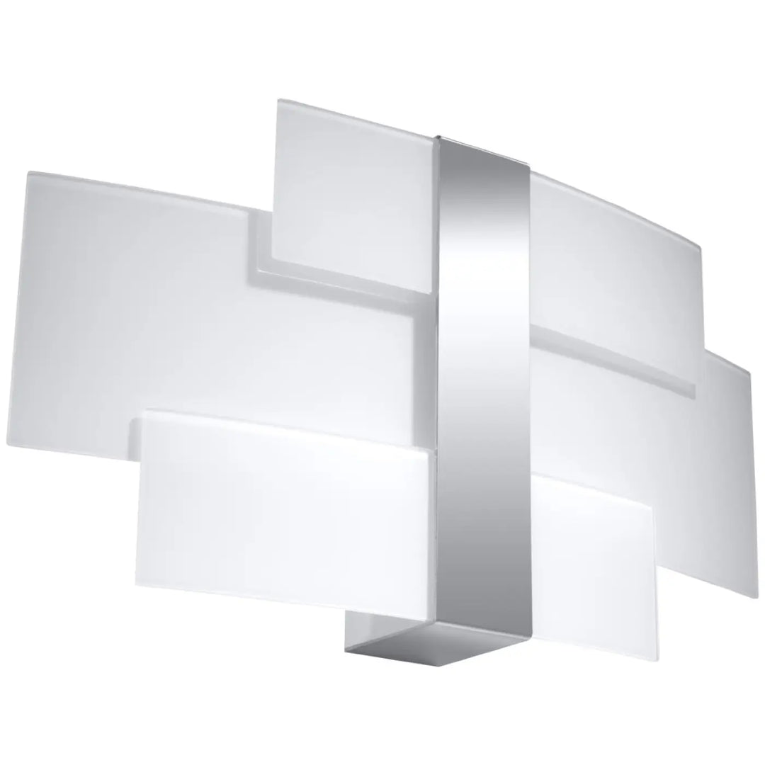Applique murale cellia chrome en design intemporel avec verre blanc met et structure géométrique blanche et argentée