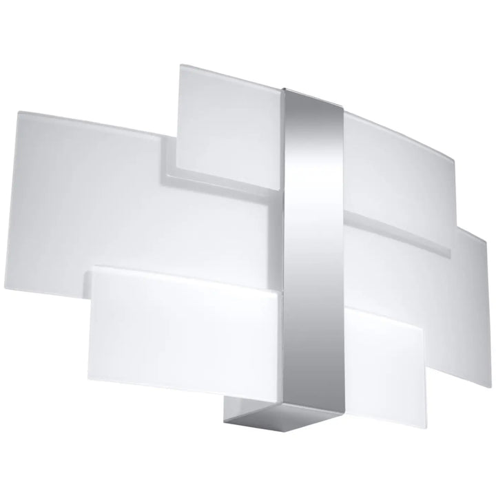 Applique murale cellia chrome en design intemporel avec verre blanc met et structure géométrique blanche et argentée