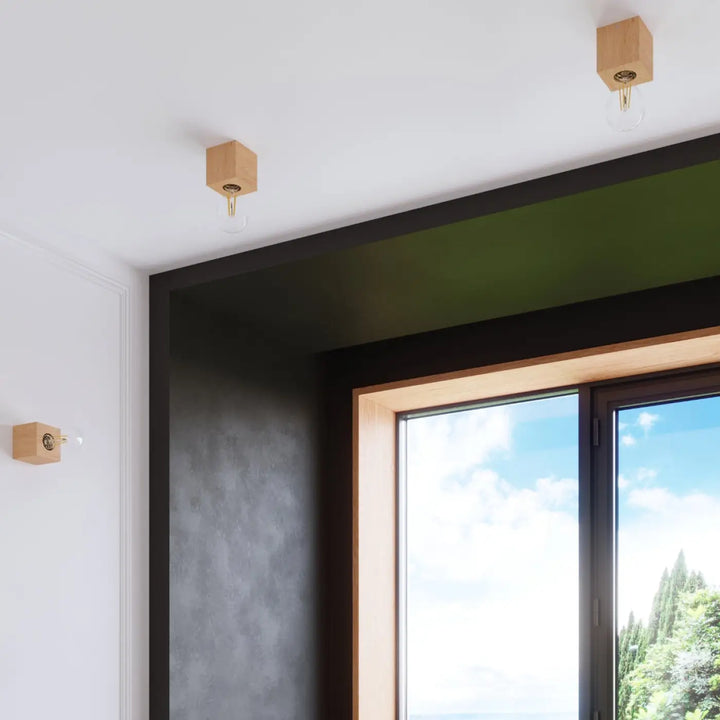 Applique ariz en bois naturel avec boîtiers carrés et ampoules filaments apparents style loft