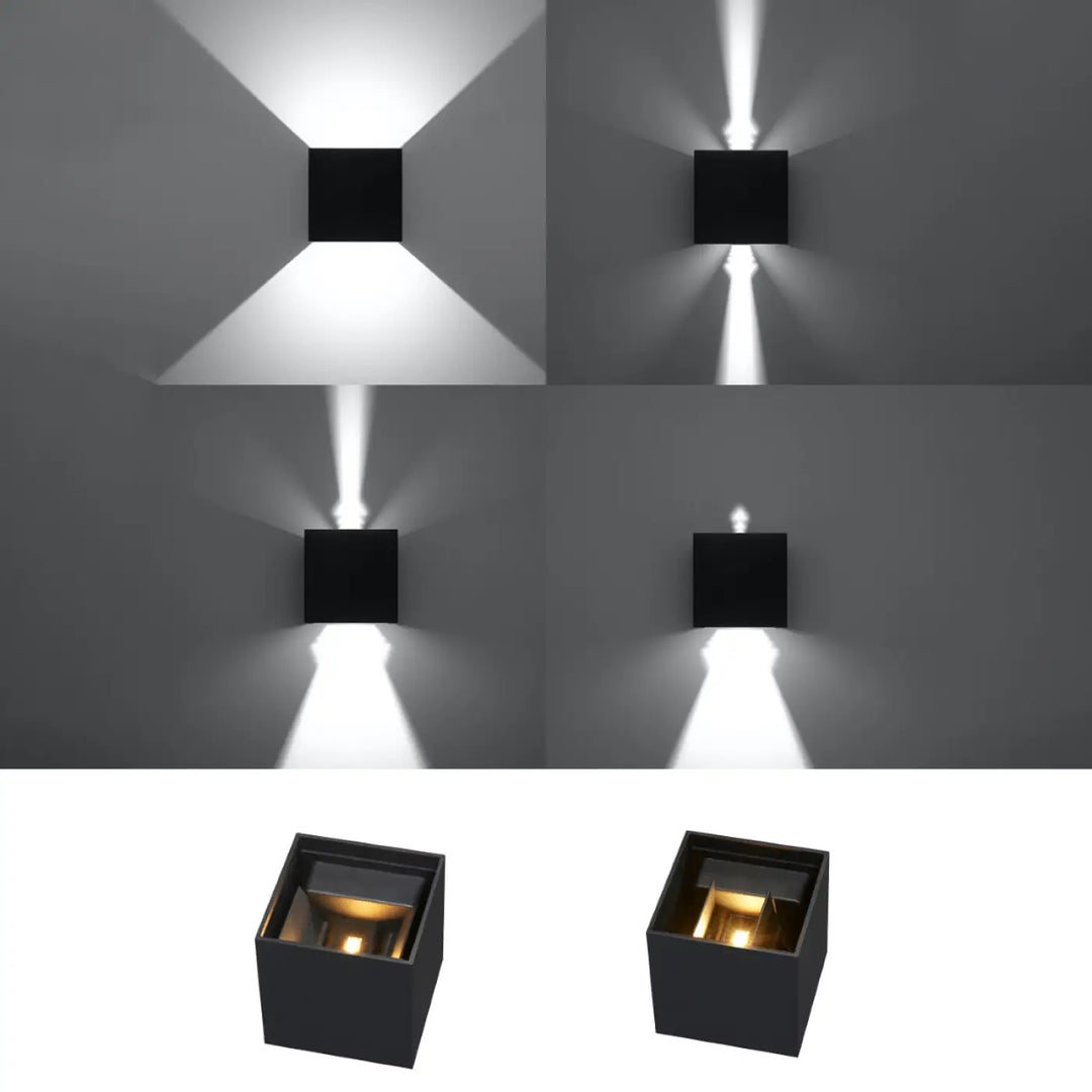 L’applique luca murale carrée noire avec deux faisceaux lumineux ajustables pour un effet lumineux moderne