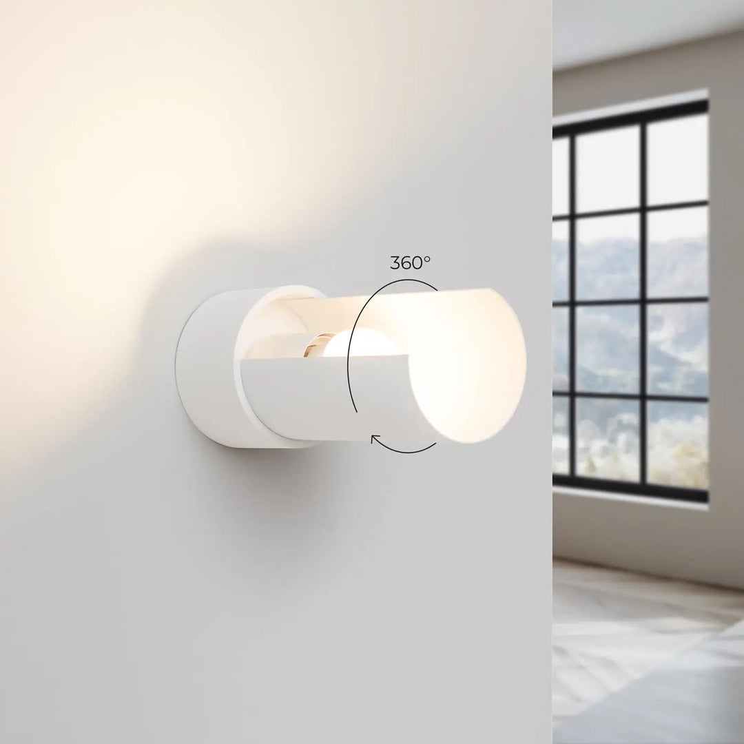 Applique murale blanche cylindrique avec tête rotative à 360 degrés design moderne et lumière à volonté feuille rotative