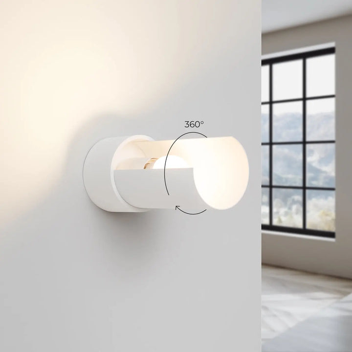 Applique murale blanche cylindrique avec tête rotative à 360 degrés design moderne et lumière à volonté feuille rotative