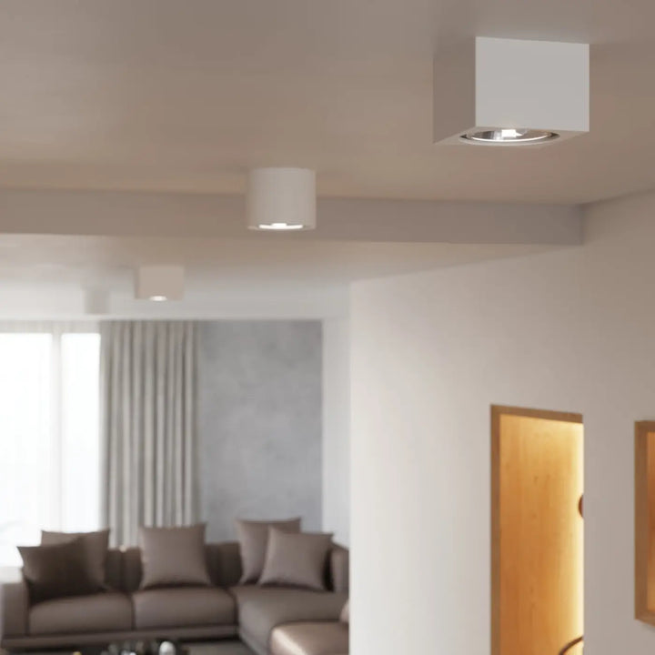 Applique murale plafond kalu céramique kalu avec éclairage encastré carré blanc et bord métallique circulaire pour atmosphère unique