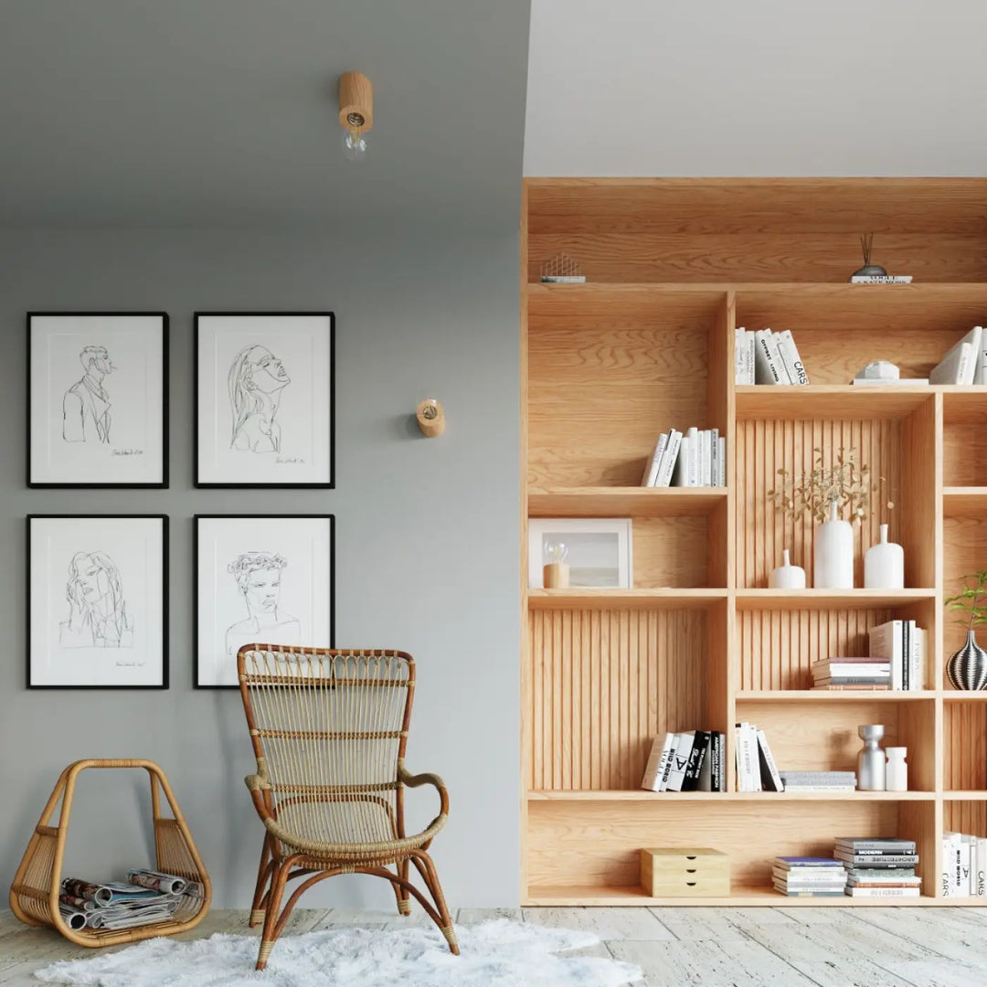 Applique murale salgado en bois naturel avec structure en rotin tissé et coussin beige clair de style type loft