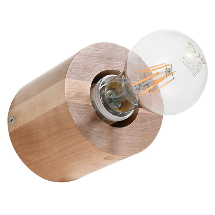 Applique murale salgado cylindrique en bois naturel avec ampoule filament exposée style type loft