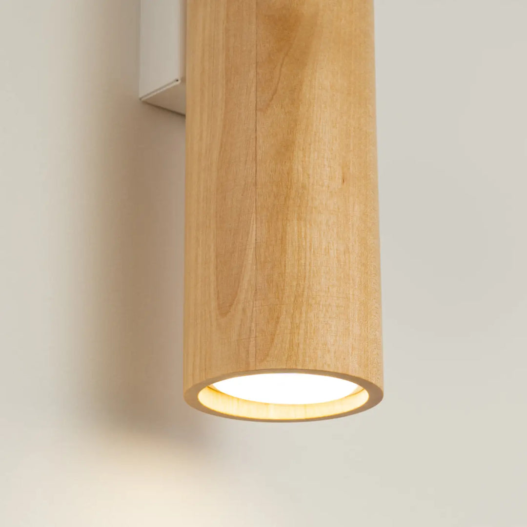 Applique murale lino cylindrique en bois lino naturel avec une ampoule led chaleureuse en matériaux nobles