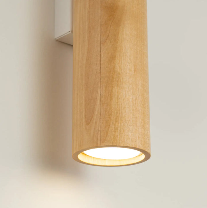 Applique murale lino cylindrique en bois lino naturel avec une ampoule led chaleureuse en matériaux nobles