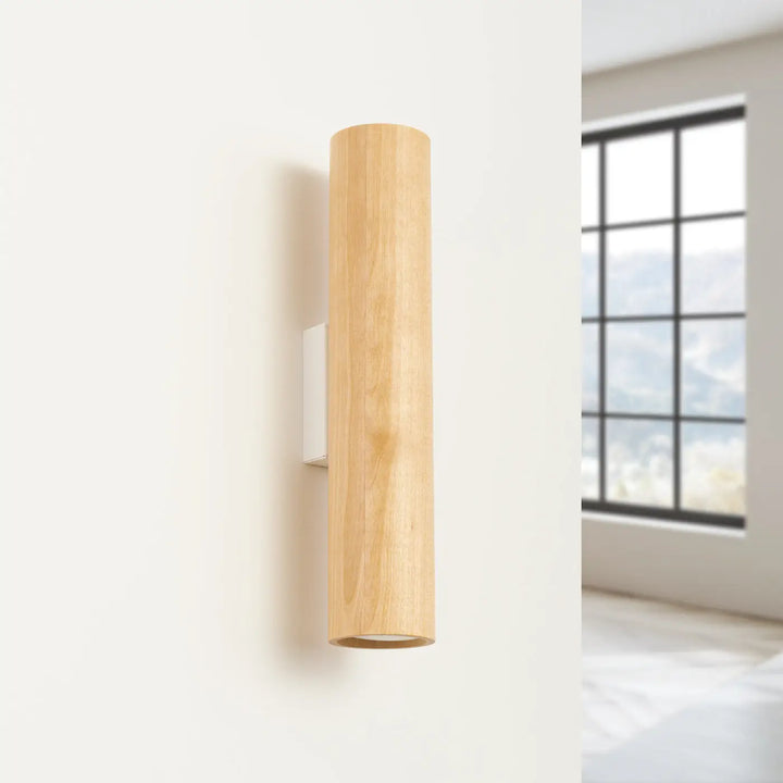 Applique murale lino en bois lino naturel avec design minimaliste et support blanc en matériaux nobles