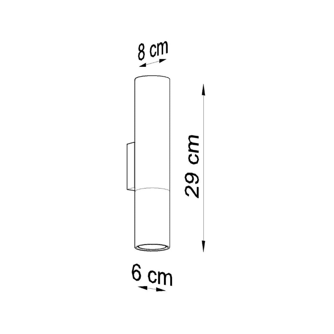 Applique murale moderne loopez noir chrome cylindrique de 29 cm avec section supérieure de 8 cm de diamètre et base de 6 cm