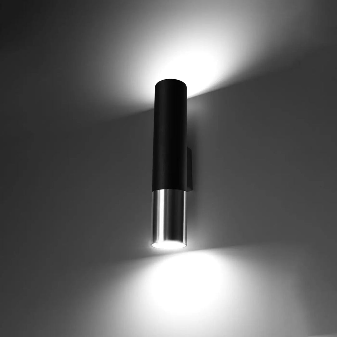 Applique murale loopez noir chrome en acier inoxydable brossé cylindrique au design moderne et épuré