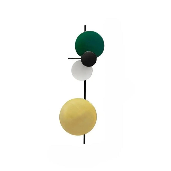 Applique murale pikso moderne avec formes géométriques en disques vert noir blanc jaune sur tige noire slim