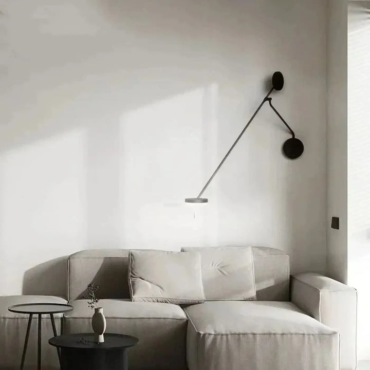 Applique murale noire minimaliste xalto avec bras long articulé et lumière directionnelle à doubles abat-jour circulaires