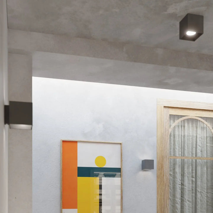 Applique murale quad 1 anthracite avec spot carré noir en bois naturel pour éclairage plafond moderne