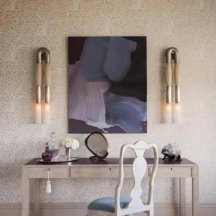 Applique murale design double tube LED en métal et tissu