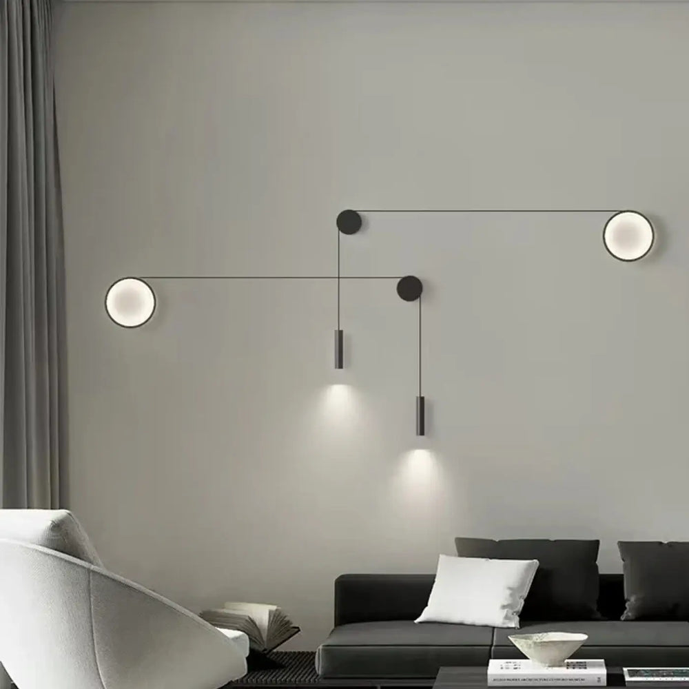 Applique Murale Design Noire Avec Éclairage Double Suspendu
