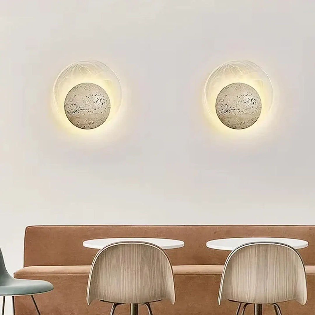 Applique murale design ronde en pierre avec éclairage led doux

