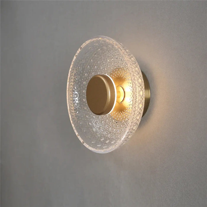 Luminaire plafonnier crista applique murale design en verre clair texturé à bulles avec accents métalliques dorés