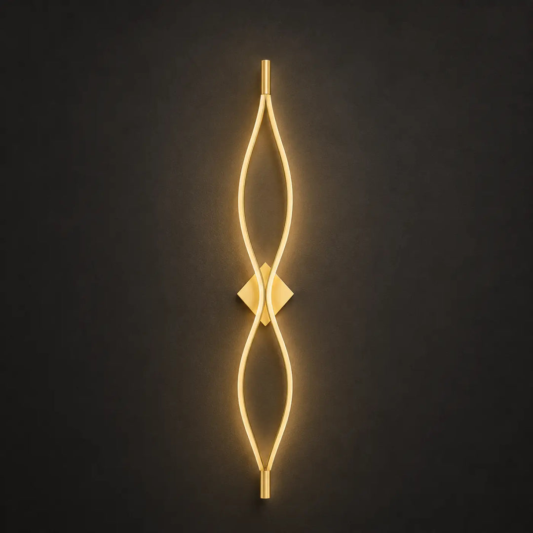 Applique murale alu doré avec tube néon incurvé et motif diamant pour salle à manger ou manger chambre alixa