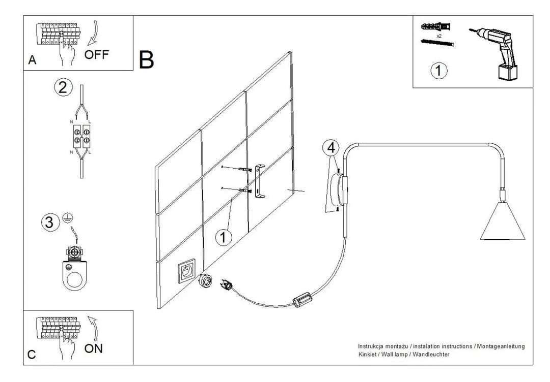 Applique murale nox or avec bras courbé et abat-jour géométrique en métal au forme exceptionnellement légère
