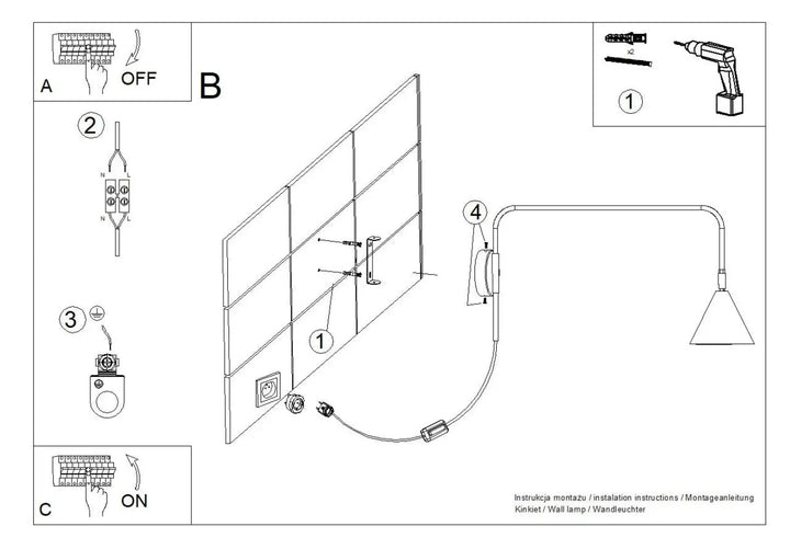 Applique murale nox or avec bras courbé et abat-jour géométrique en métal au forme exceptionnellement légère