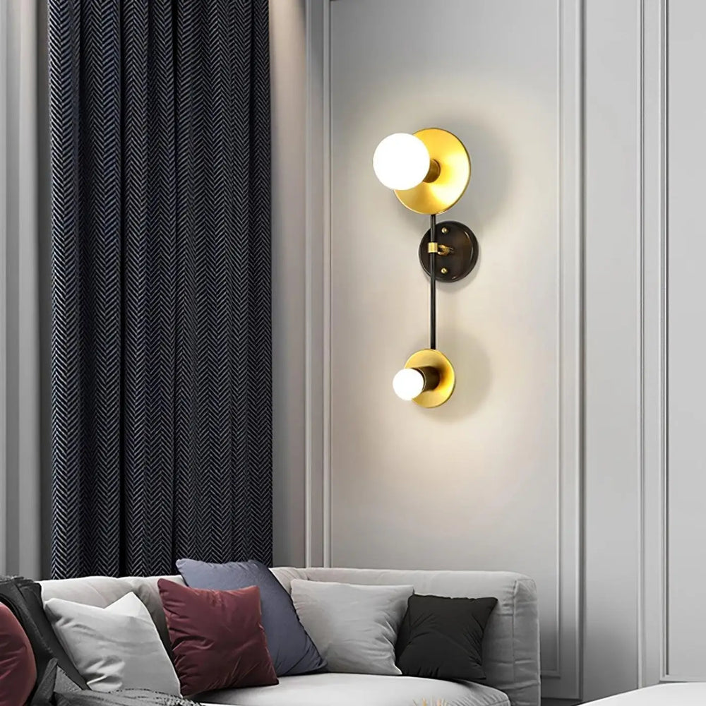 Applique Murale Dorée Et Noire Tubulaire Double Lumière