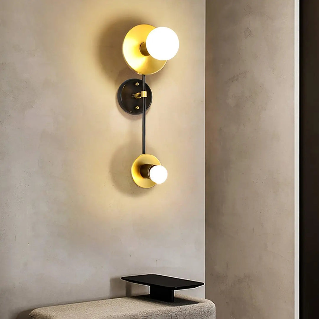 Applique Murale Dorée Et Noire Tubulaire Double Lumière