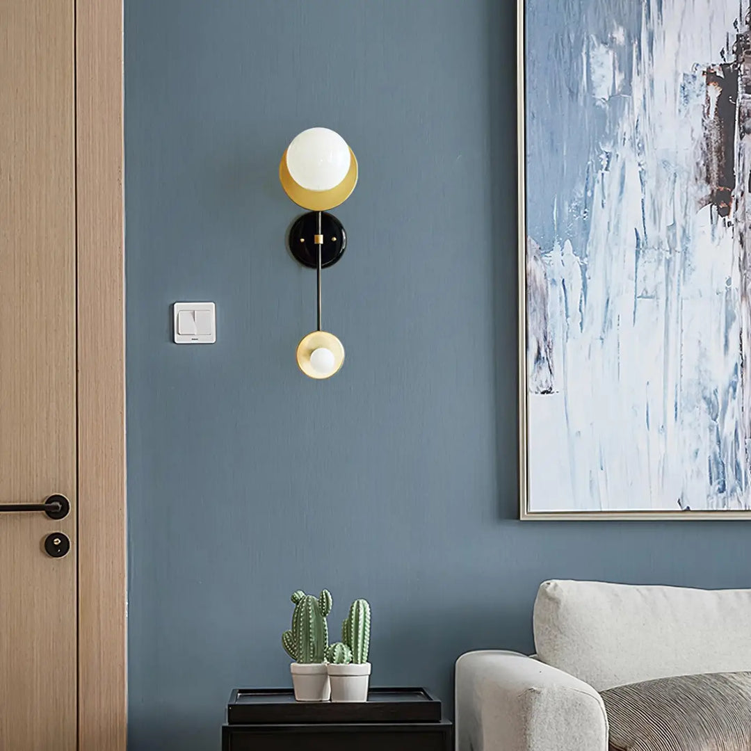 Applique Murale Dorée Et Noire Tubulaire Double Lumière