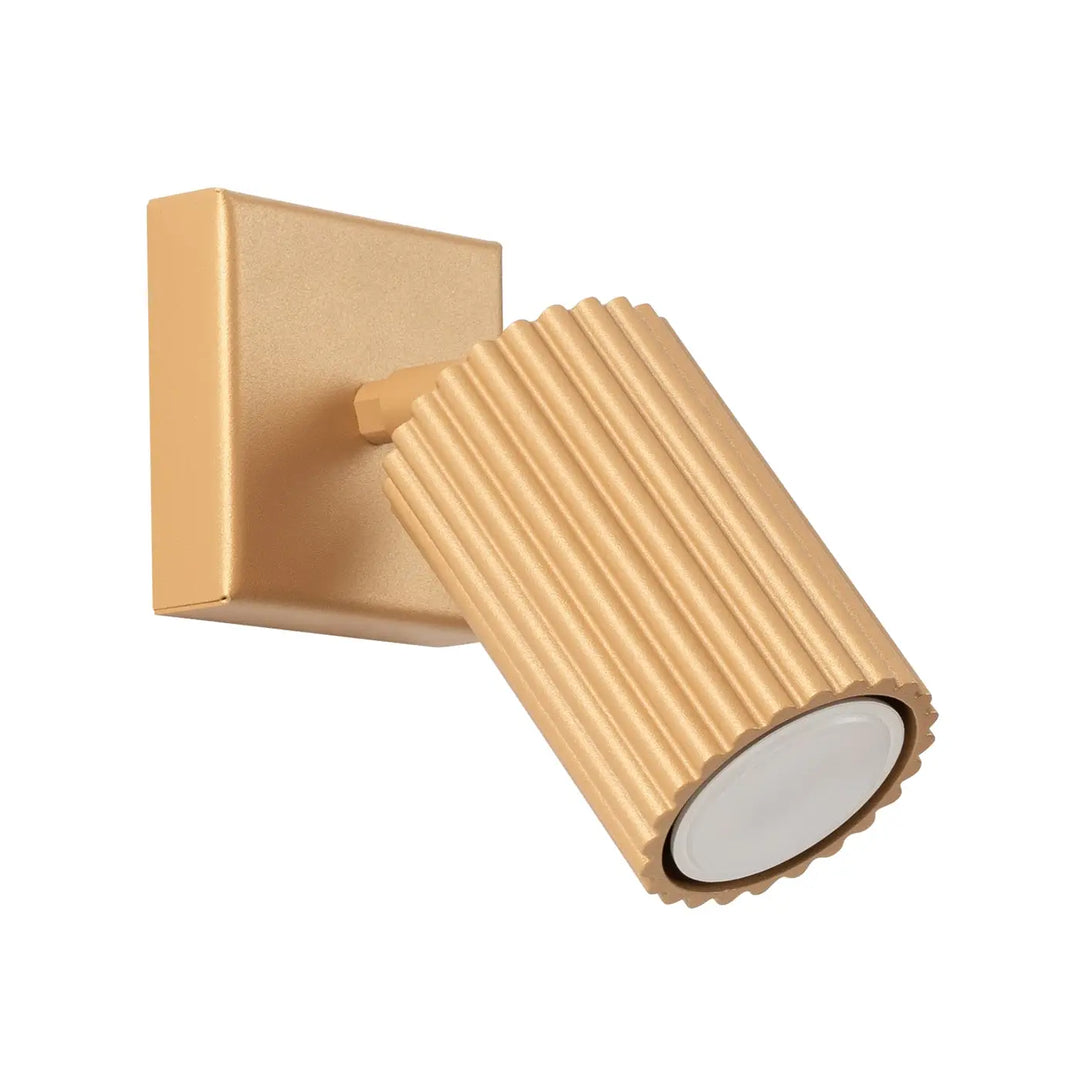 Applique murale karbon doré avec tête cylindrique rainurée et platine carrée pour ampoules gu10 interchangeables design minimaliste