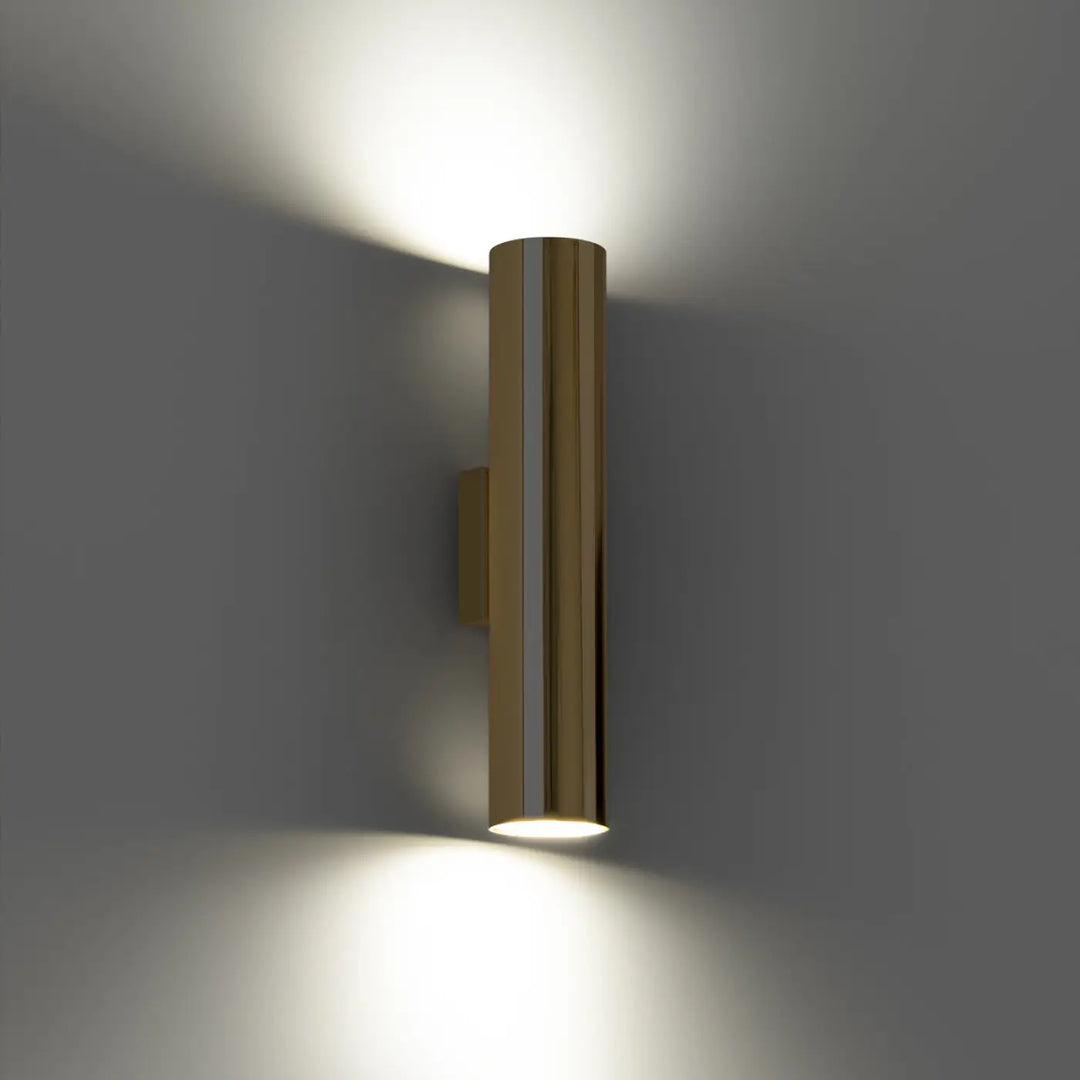 Applique murale lagos 2 en laiton poli cylindrique style moderne émettant une lumière chaude idéale pour table à manger