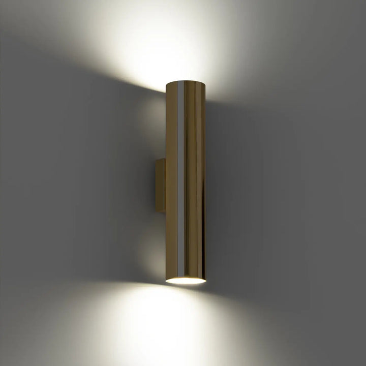 Applique murale lagos 2 en laiton poli cylindrique style moderne émettant une lumière chaude idéale pour table à manger