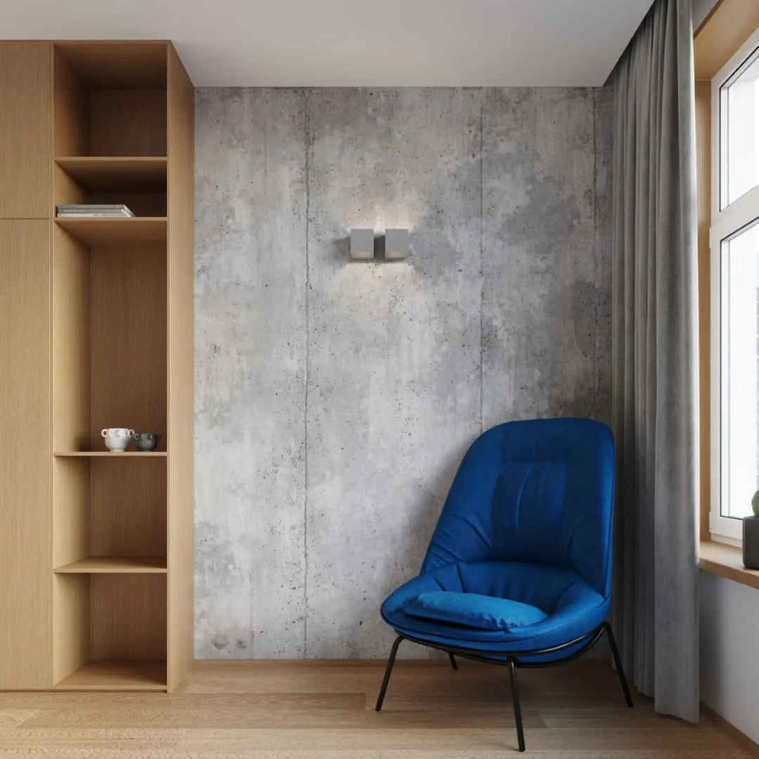 Applique murale quad 2 gris avec structure en bois naturel et tissu gris pour un éclairage moderne kinkiet quad