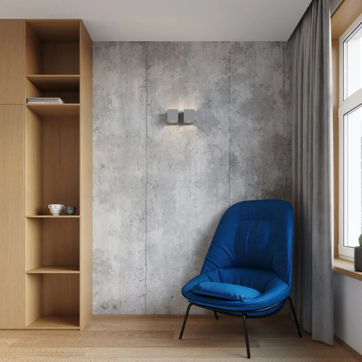 Applique murale quad 2 gris avec structure en bois naturel et tissu gris pour un éclairage moderne kinkiet quad