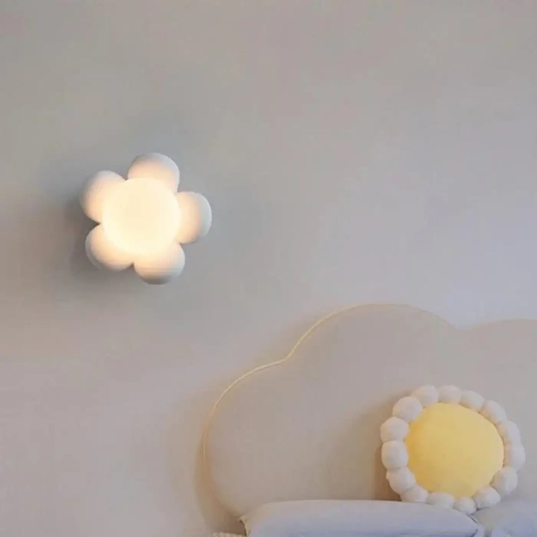 Applique Murale Enfant Fleur Rose Avec Globe Lumineux Central