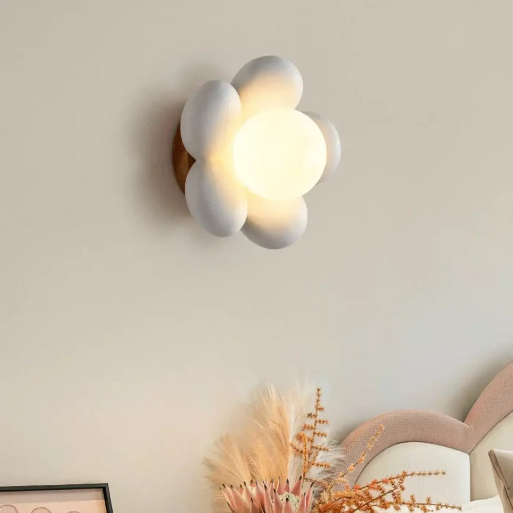 Applique Murale Enfant Fleur Rose Avec Globe Lumineux Central