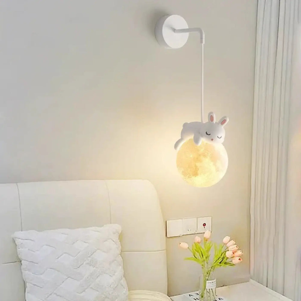 Applique murale enfant ours avec boule lumineuse blanc