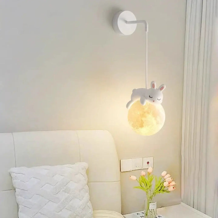 Applique murale enfant ours avec boule lumineuse blanc