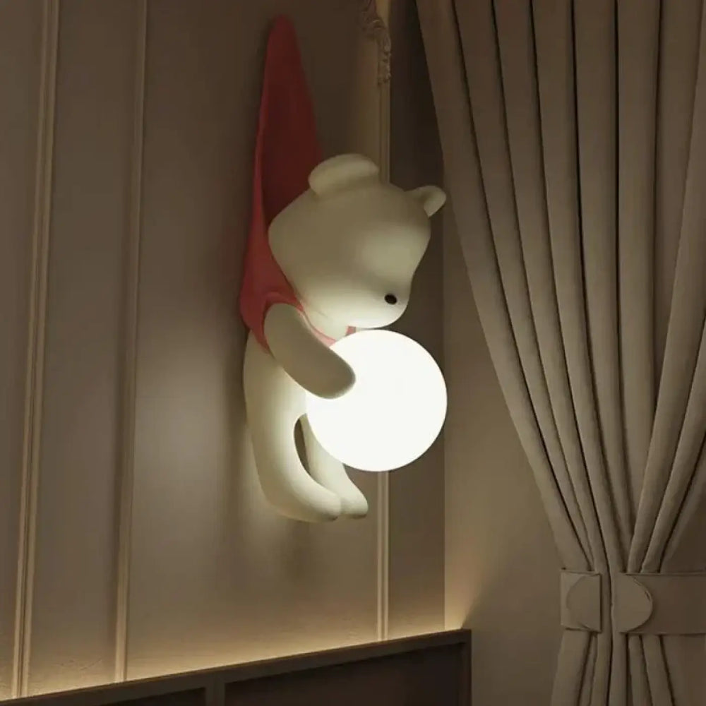 Applique murale enfant ourson design avec boule lumineuse led

