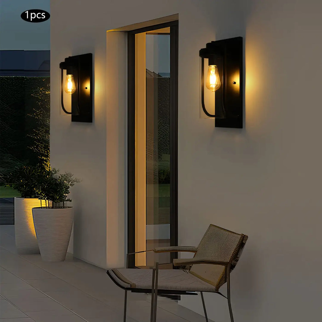 Applique murale extérieure noire design verre cylindrique moderne