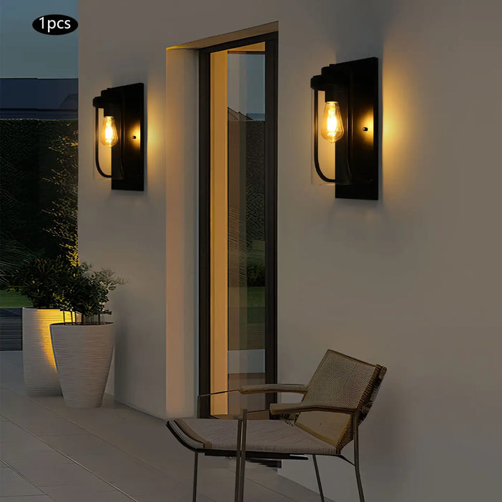 Applique murale extérieure noire design verre cylindrique moderne