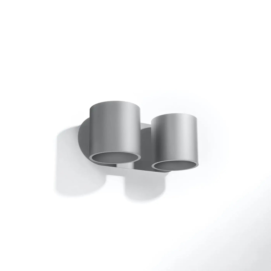 Kinkiet orbis gris en métal moderne avec deux cylindres lumineux pour éclairage intérieur élégant en bois naturel possible