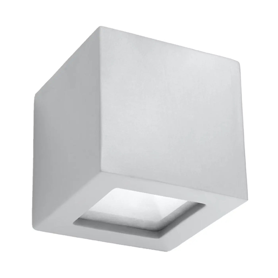 Applique murale moderne en céramique leo gris avec éclairage blanc cube minimaliste et panneau en verre dépoli