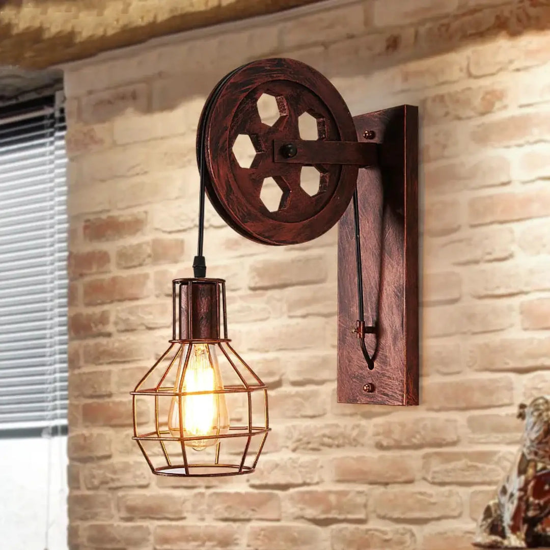 Applique murale industrielle bois et métal au design vintage