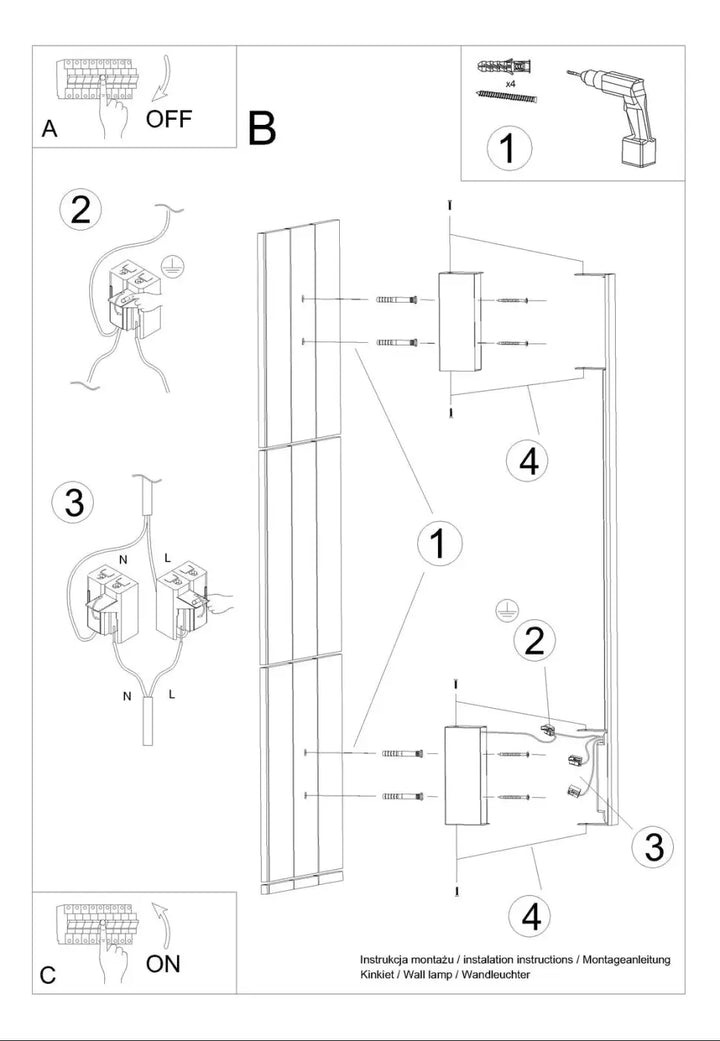 Applique murale s’appo l 4000k blanc avec deux supports de fixation et câblage visible pour module led et lampadaire lahti