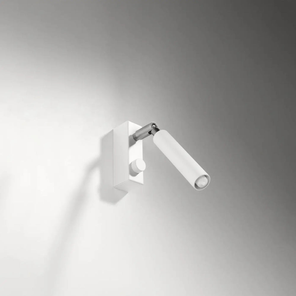 Applique murale moderne blanche eyetech 1 avec faisceau eyetech, tête cylindrique réglable et accents chrome style industriel